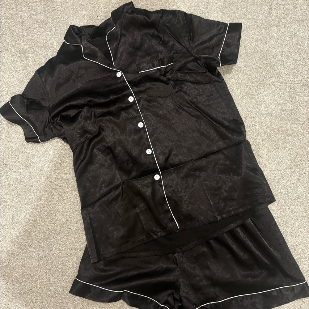 Black Satin Pajama Set